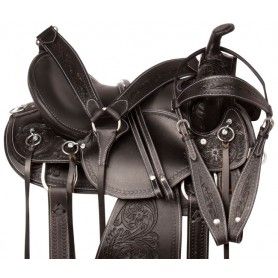 111044G Gaited Black Comfy Seat Western Pleasure Trail Endurance Leather Tooled Horse Saddle Tack Set