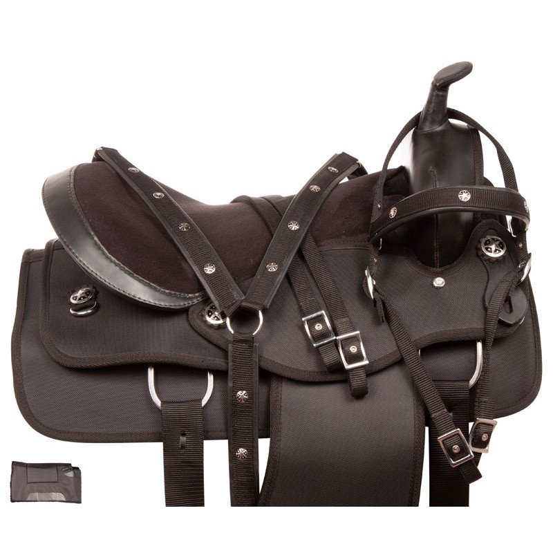 Acerugs Beautiful Black Western Synthetic Cordura Pleasure Trail Show Horse Saddle Package 
