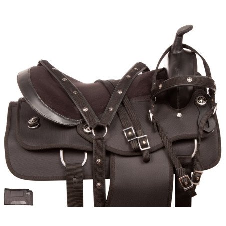 Black Western Pleasure Trail Synthetic Light Weight Horse Saddle Tack Set