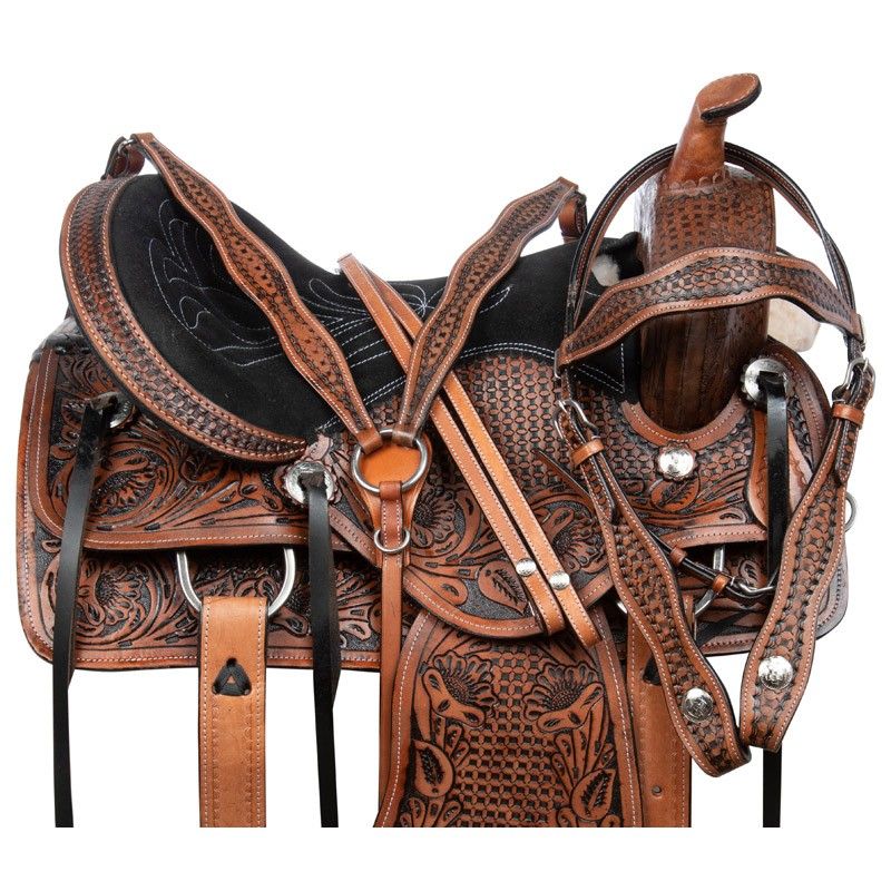 USED WESTERN HEADSTALL BREAST COLLAR SET ANTIQUE FINISH HORSE SHOW BARREL TACK 