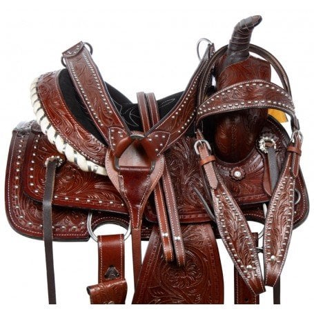 Youth Kids Western Leather Tooled Roping Ranch Horse Saddle Tack Set