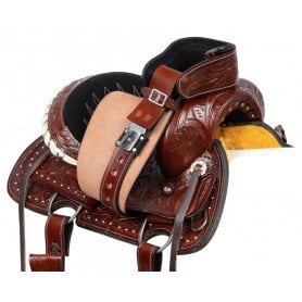 11077 Youth Kids Western Leather Tooled Roping Ranch Horse Saddle Tack Set