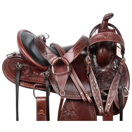 Premium Leather Western Racing Horse Saddle Gaited Bars Padded Seat Pleasure 