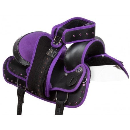 Black Synthetic Purple Zebra Western Saddle 13" Warehouse Deal 