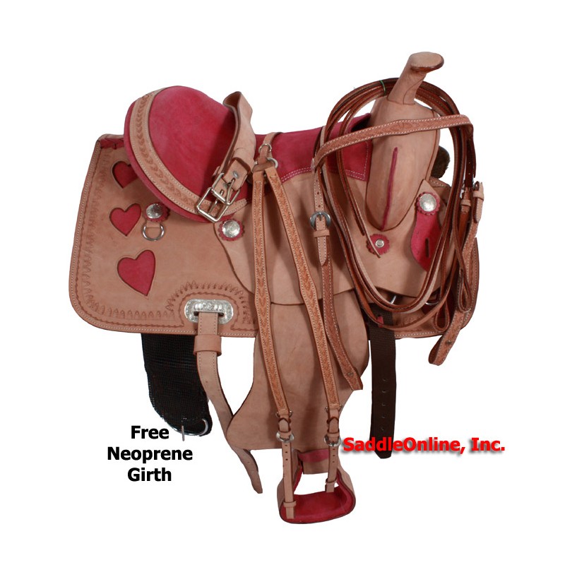 Pink Heart Western Tooled Barrel Saddle 15 16