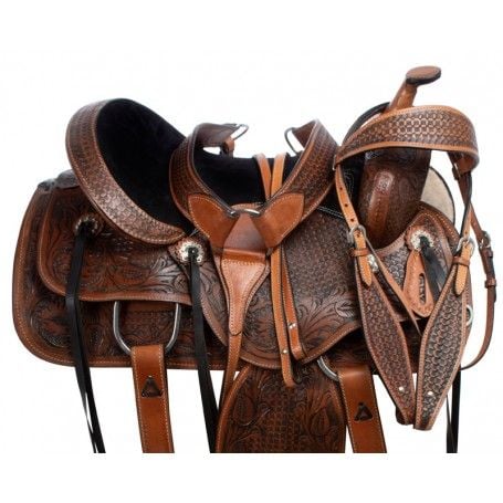 Acerugs GAITED Brown Synthetic Western Pleasure Trail Endurance Horse Saddle Free TACK Set 14 15 16 17 18