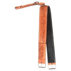 BC060 Tan Hand Carved Back Cinch Western Horse Saddle Black Hand Carved Leather Bucking Strap