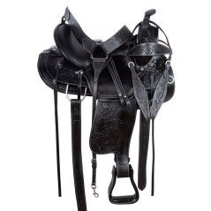 111066 Gaited Trail Leather Black Round Skirt Horse Saddle Tack Set