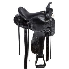 111066 Gaited Trail Leather Black Round Skirt Horse Saddle Tack Set