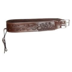BC095 Brown Hand Carved Western Premium Leather Horse Saddle Back Cinch Flank Strap