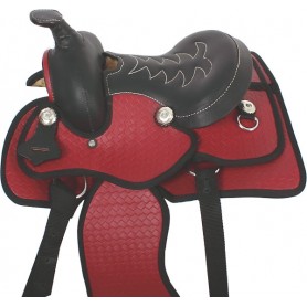 Red Synthetic Kids Pony Saddle Tack Package 10