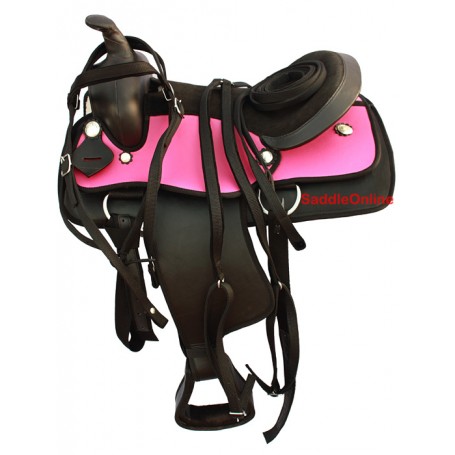 Pink Black Western Synthetic Saddle Headstall Reins 15 16