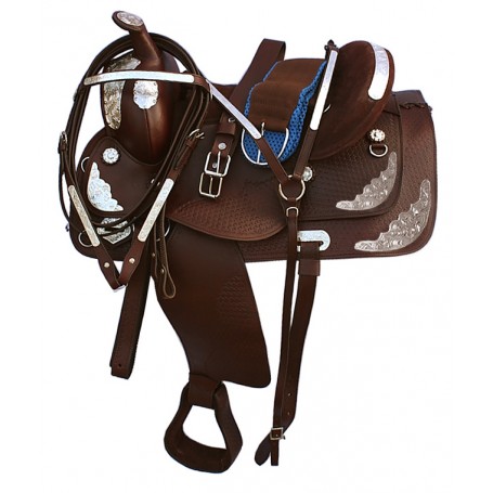 Brown Western Show Saddle Tooled Silver Tack 15
