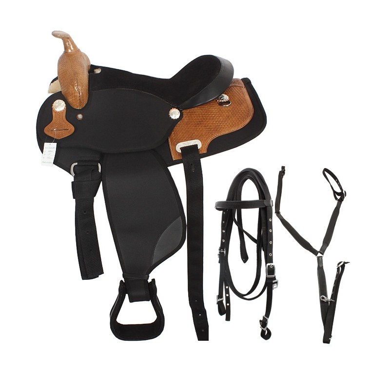 Premium Horse Synthetic Saddle with Leather Patch Tack & Pad 17