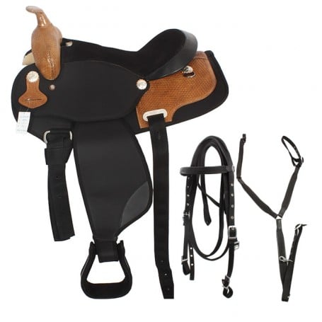 Premium Horse Synthetic Saddle with Leather Patch Tack & Pad 17