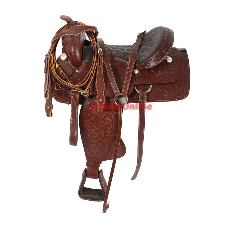 Floral Tooled Western Trail Ranch Work Saddle 17