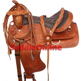 18 Western Leather Trail Saddle Tooled
