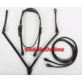 Black Leather Headstall Reins Breast Collar Tack Set