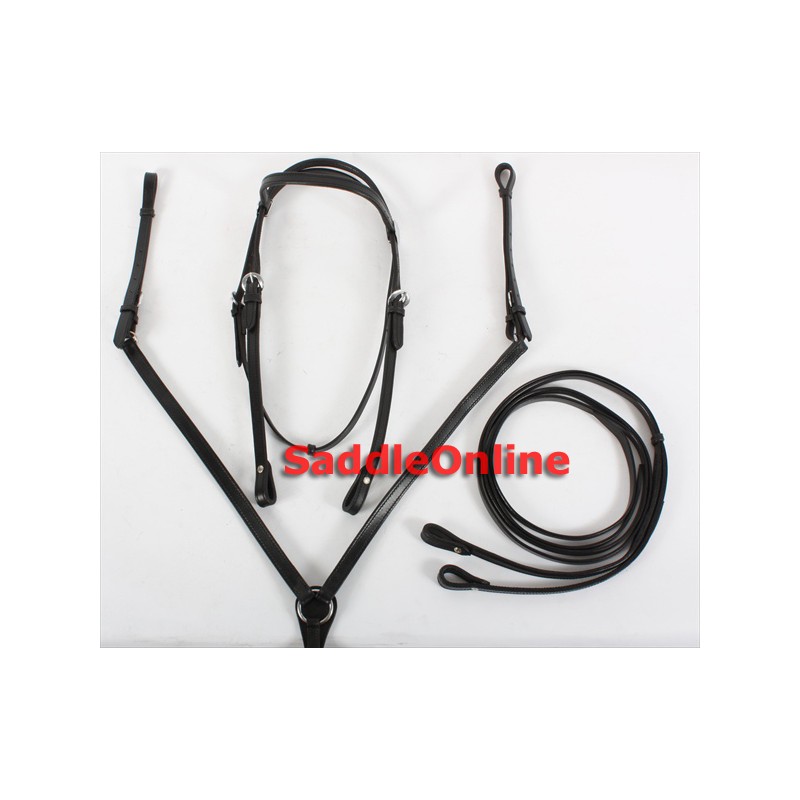 Black Leather Headstall Reins Breast Collar Tack Set