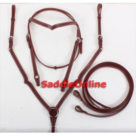 New Leather Headstall Reins Breast Collar Set