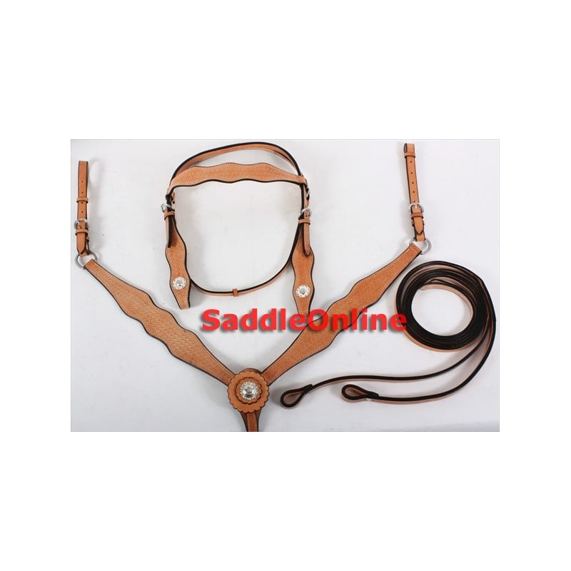 Premium Leather Headstall Reins Breast Colar Tack