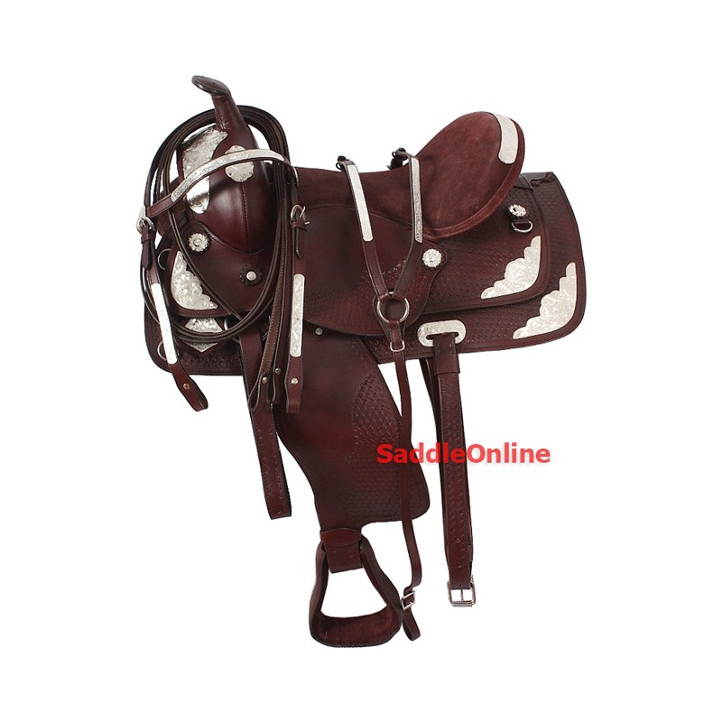Brown Western Show Saddle Tooled Silver Tack 16