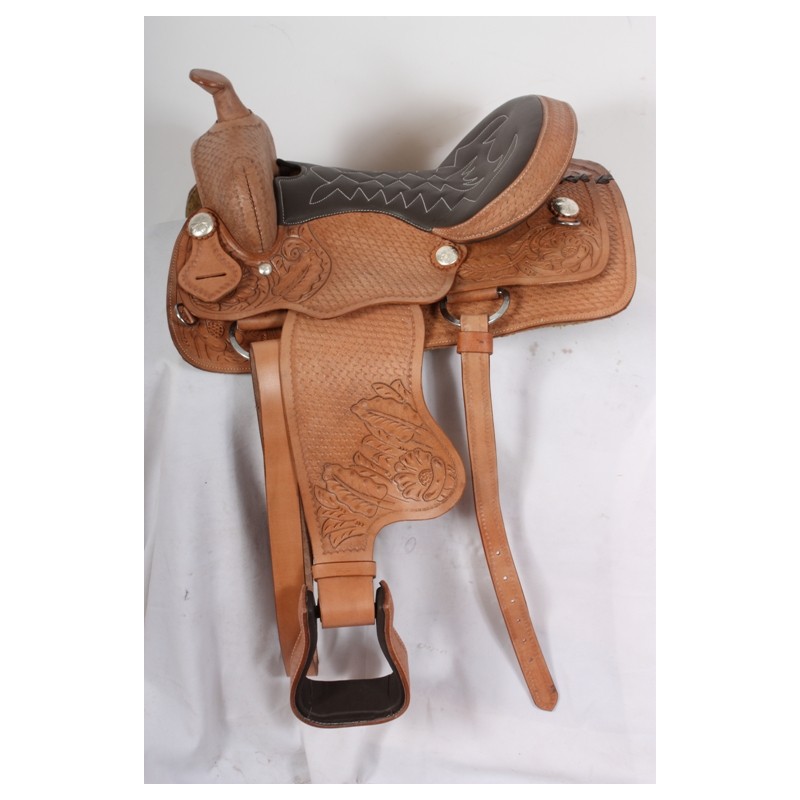 Carved Western Trail Leather Western Saddle 17-18