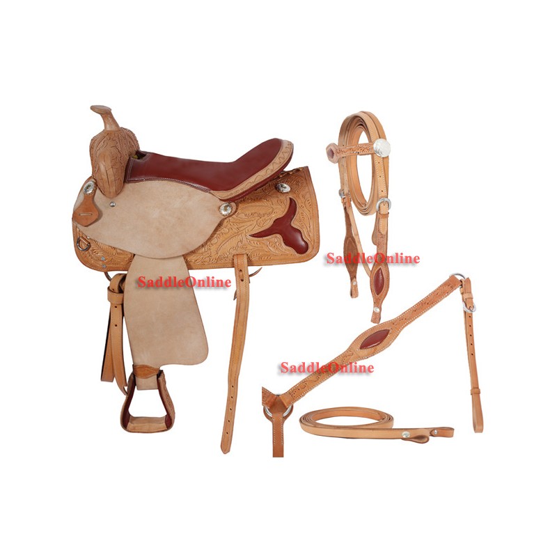 Western Horse Saddle Red Seat Texas Long Horn 16 17