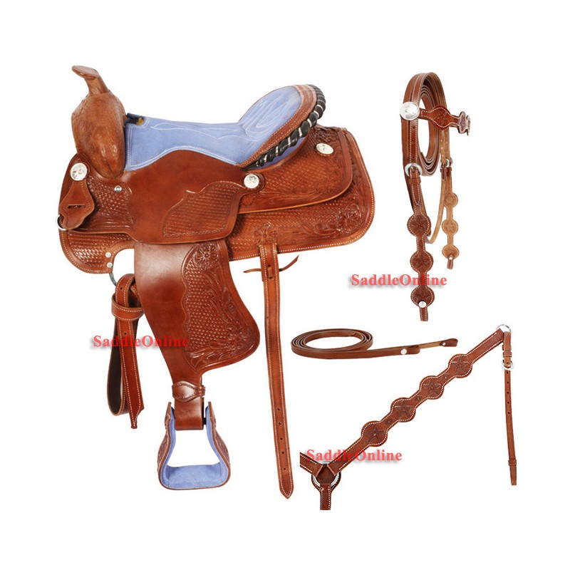 Western Leather Horse Blue Saddle Tack 16
