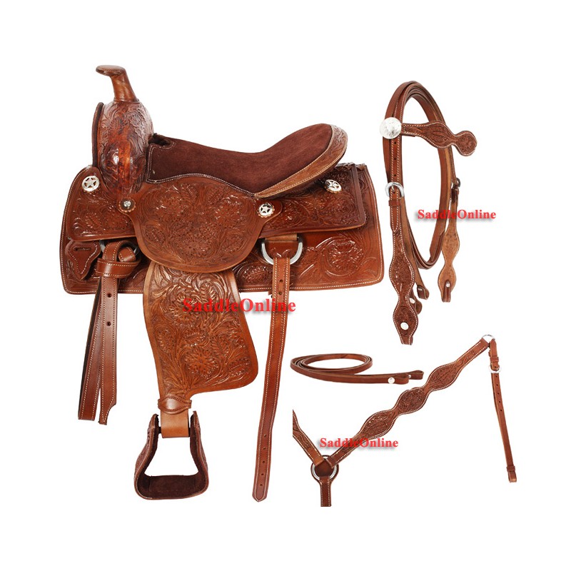 Custom Made Tooled Western Trail Horse Leather Saddle 17