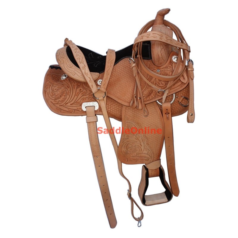 Round Skirt Arabian Leather Western Trail Saddle 16