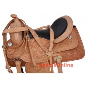Hand Carved Leather Western Trail Horse Saddle 17