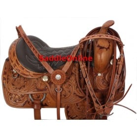 Carved Western Trail Show Saddle Headstall 16-17