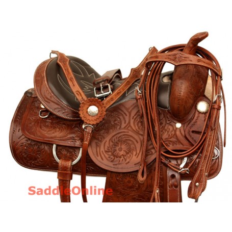 Tooled Western Horse Pleasure Trail Saddle Tack 15 18