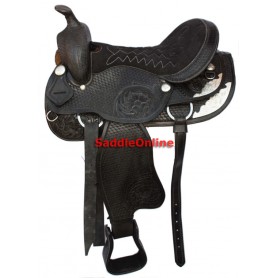 Black Western Show Horse Saddle Hand Carved 15 16 17 18