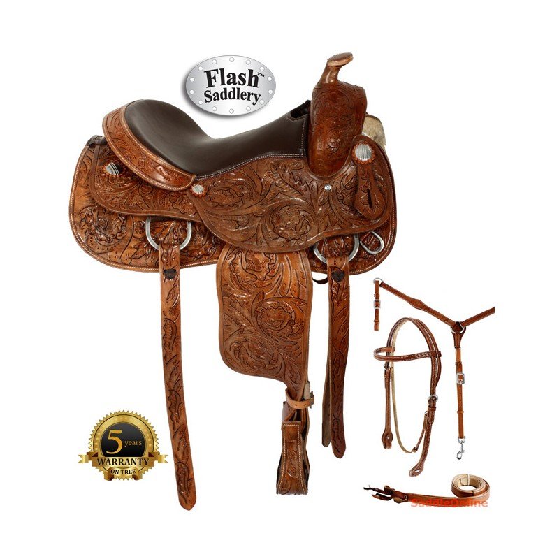 Hand Carved Western Trail Reining Saddle Tack Set 15 16
