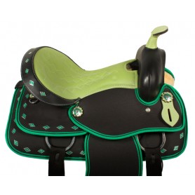 15 16 Green Ostrich Synthetic Western Show Saddle Tack Set