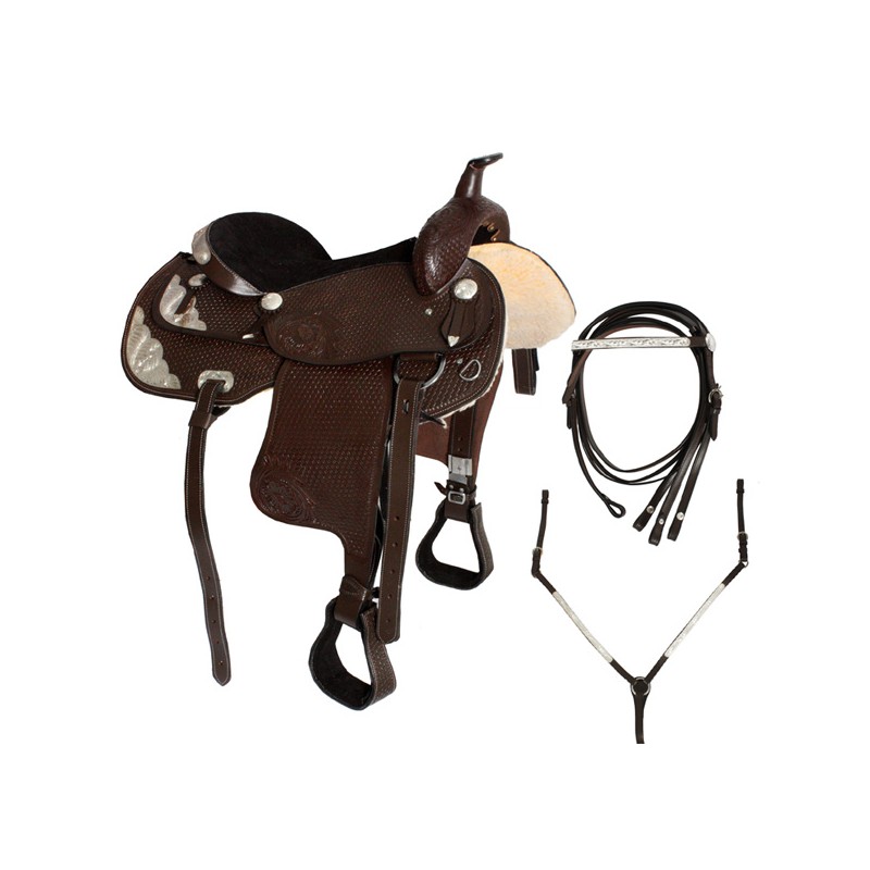 Western Silver Show Horse Leather Saddle Tack Set 15-17