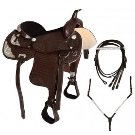 Western Silver Show Horse Leather Saddle Tack Set 15-17