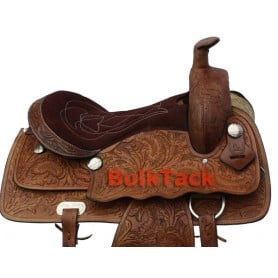 Western Leather Brown Carved Horse Saddle 16