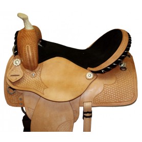 New Rawhide Horn Tooled Leather Barrel Racing Saddle 16