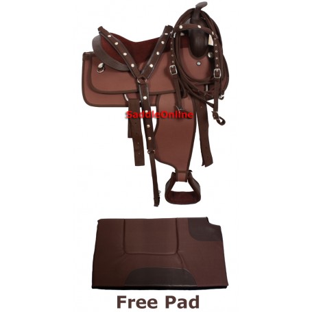 Deluxe Synthetic Western Horse Saddle With Tack Pad 16-18