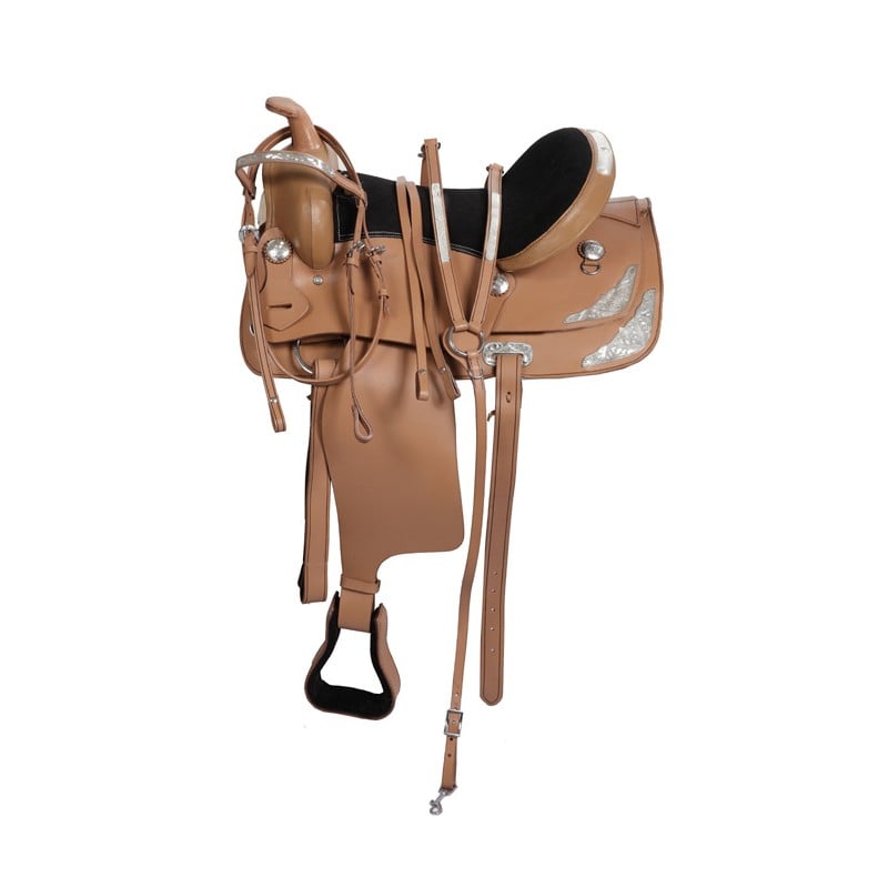 Western Pleasure Trail Tan Horse Leather Saddle 15-17