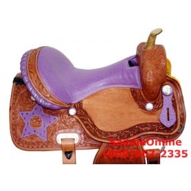 Purple Rough Out Barrel Racing Ostrich Seat Saddle 16