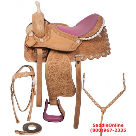 Pink Ostrich Barrel Racing Leather Saddle Tack 16