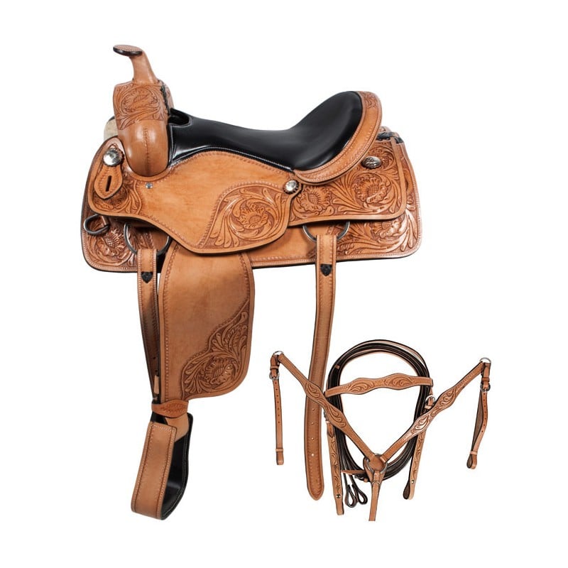 Western Pleasure Leather Horse Saddle Tack 16 18