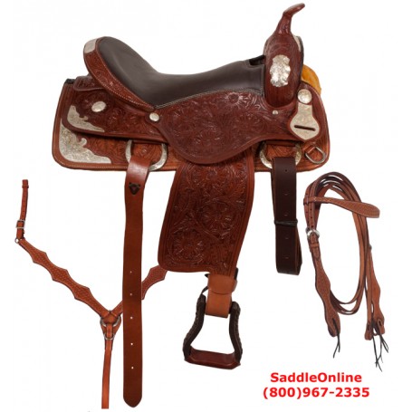 Fancy Carved Western Show Horse Leather Saddle 16