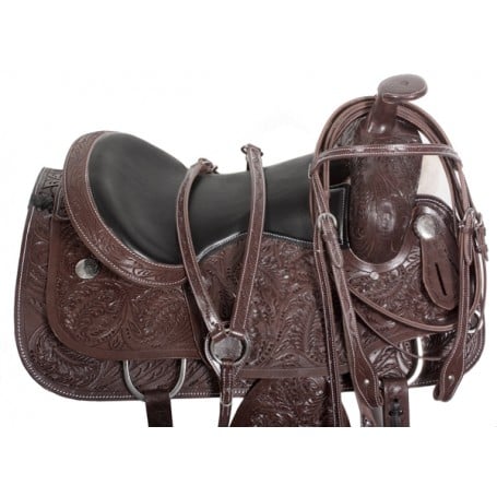 Brown Western Pleasure Trail Horse Leather Saddle 16