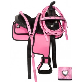 Kids Pink Pony Light Weight Synthetic Saddle Tack 13
