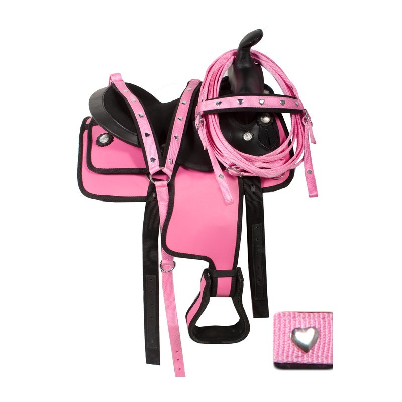 Kids Pink Pony Light Weight Synthetic Saddle Tack 13